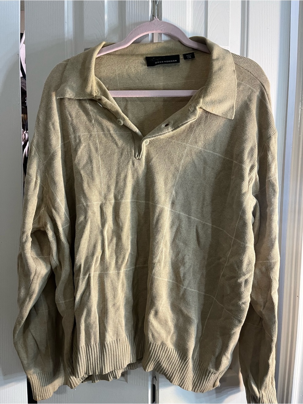 Casual Long-Sleeve Polo Sweater in Khaki